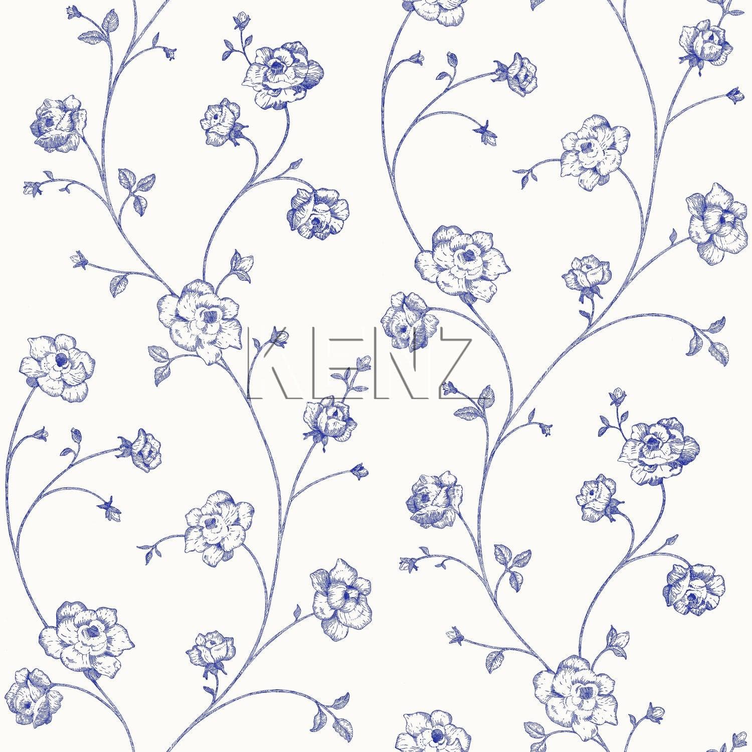 wallpaper toile de jouy roses blue 115712