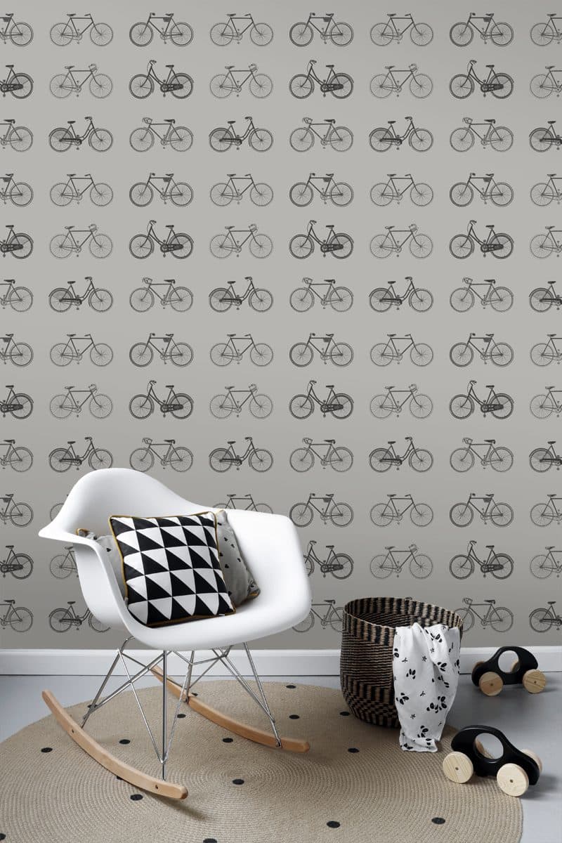 wallpaper bicycles light warm gray 128502