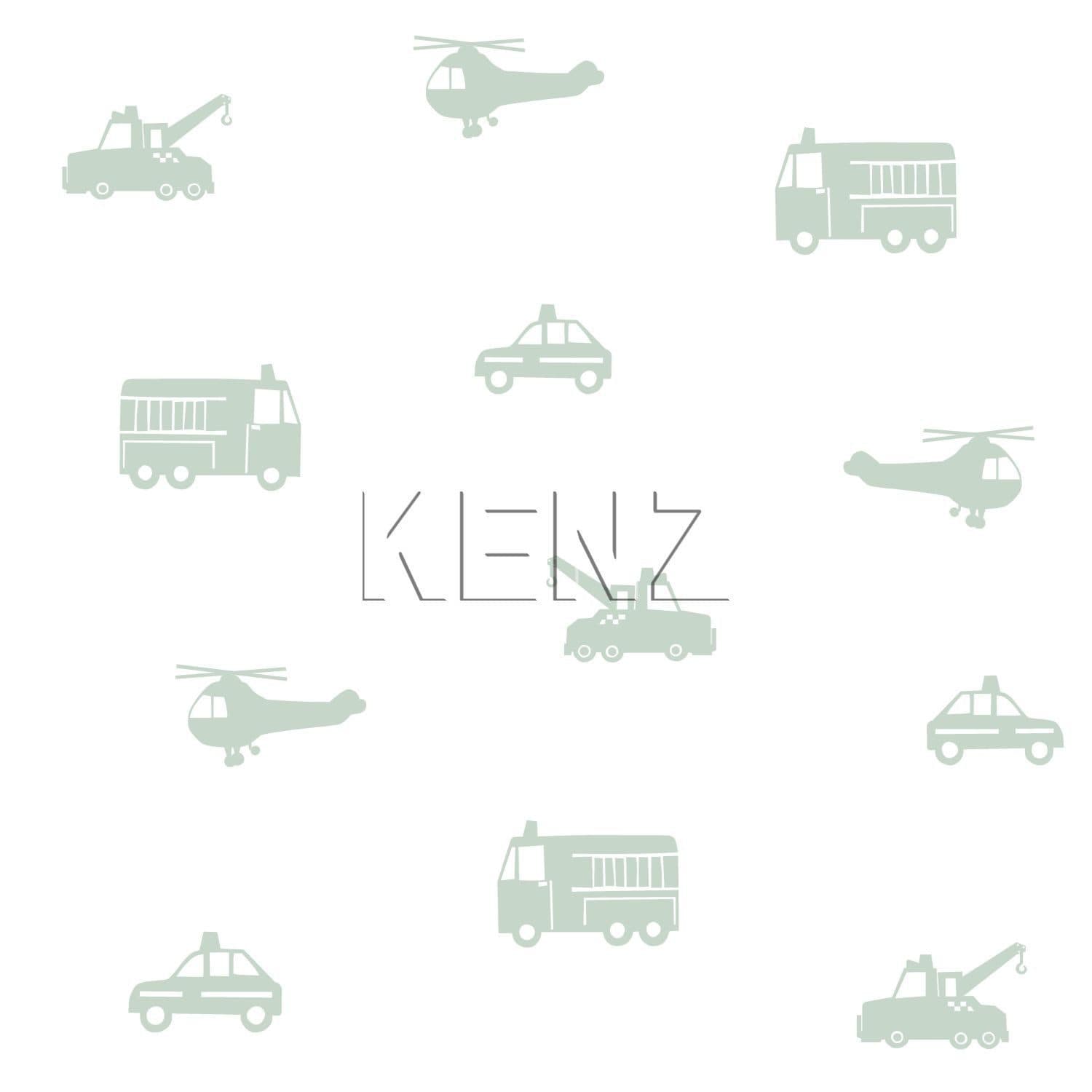 wallpaper cars, fire engines, helicopters and cranes mint green on white 128856