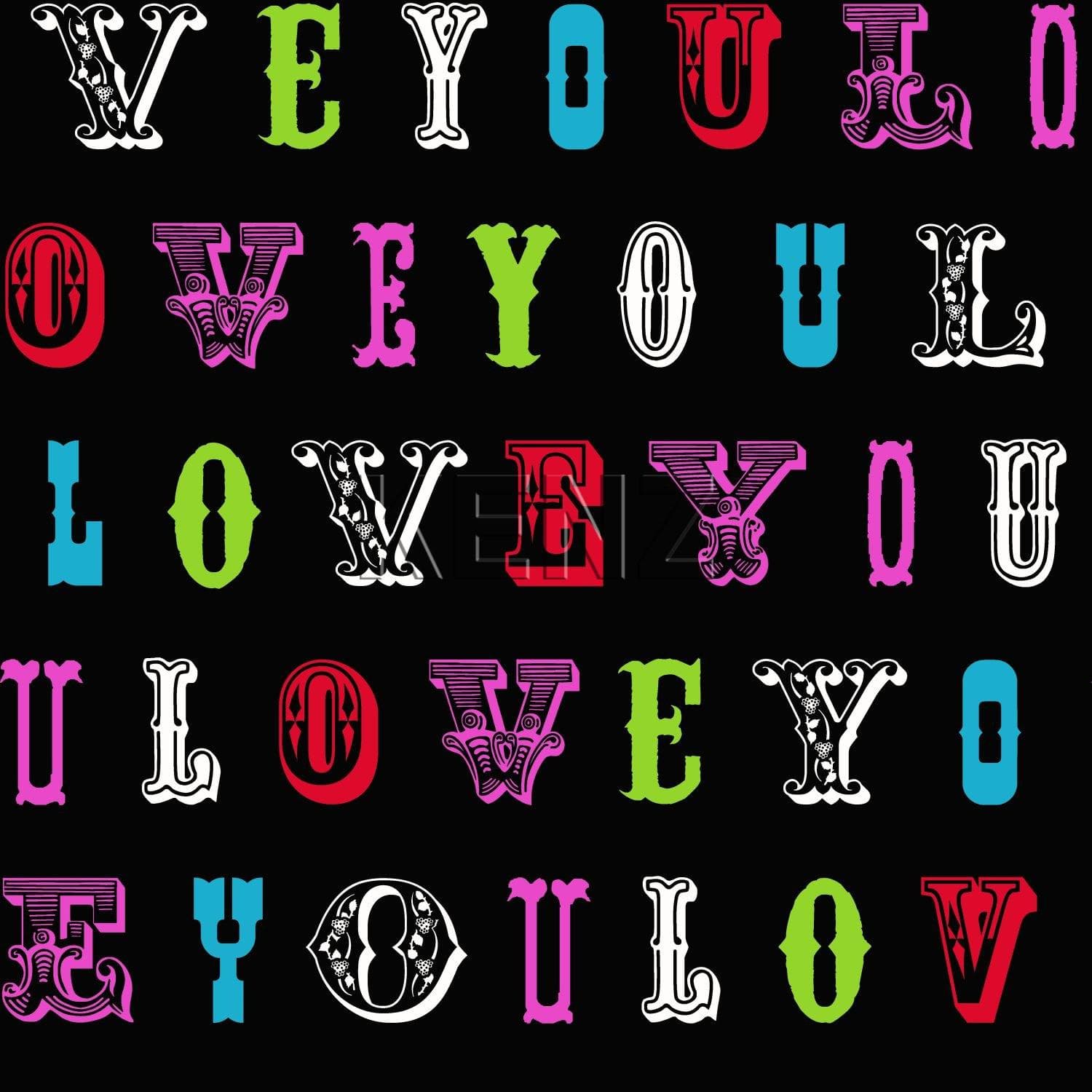 wallpaper love you - quotes multicolor on black 136839