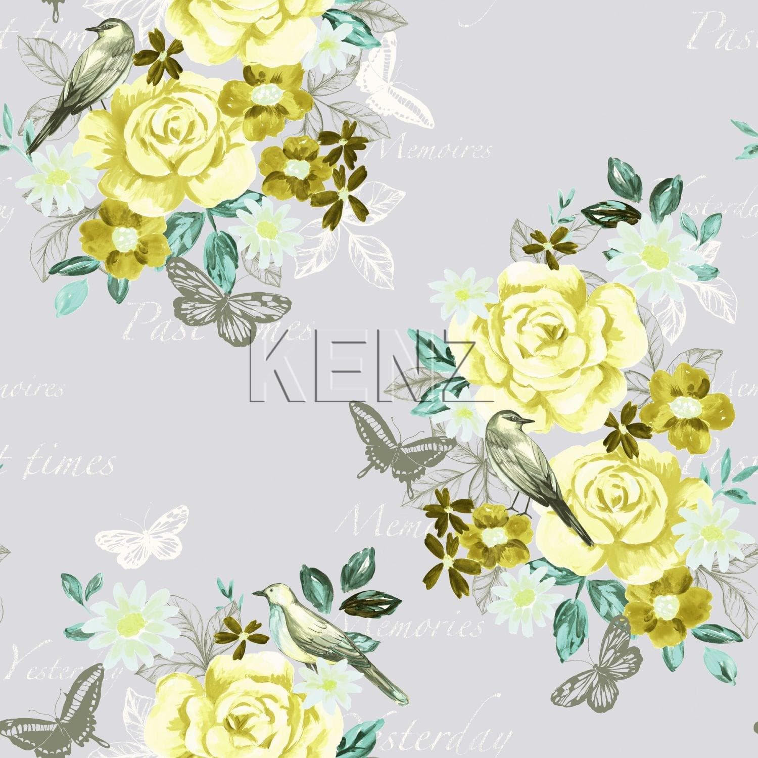 wallpaper flowers and birds yellow 138123