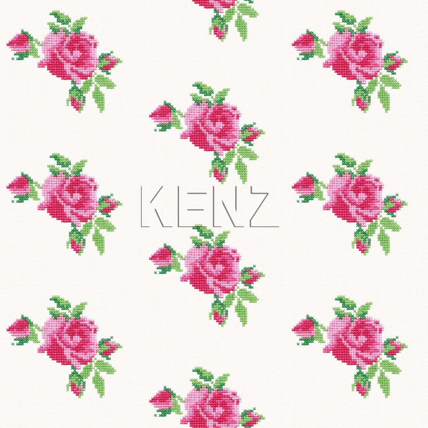 wallpaper embroidered roses pink and green 138144