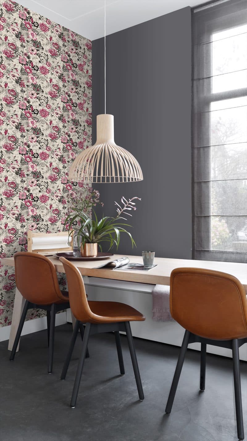 wallpaper flowers dark red and beige 138505