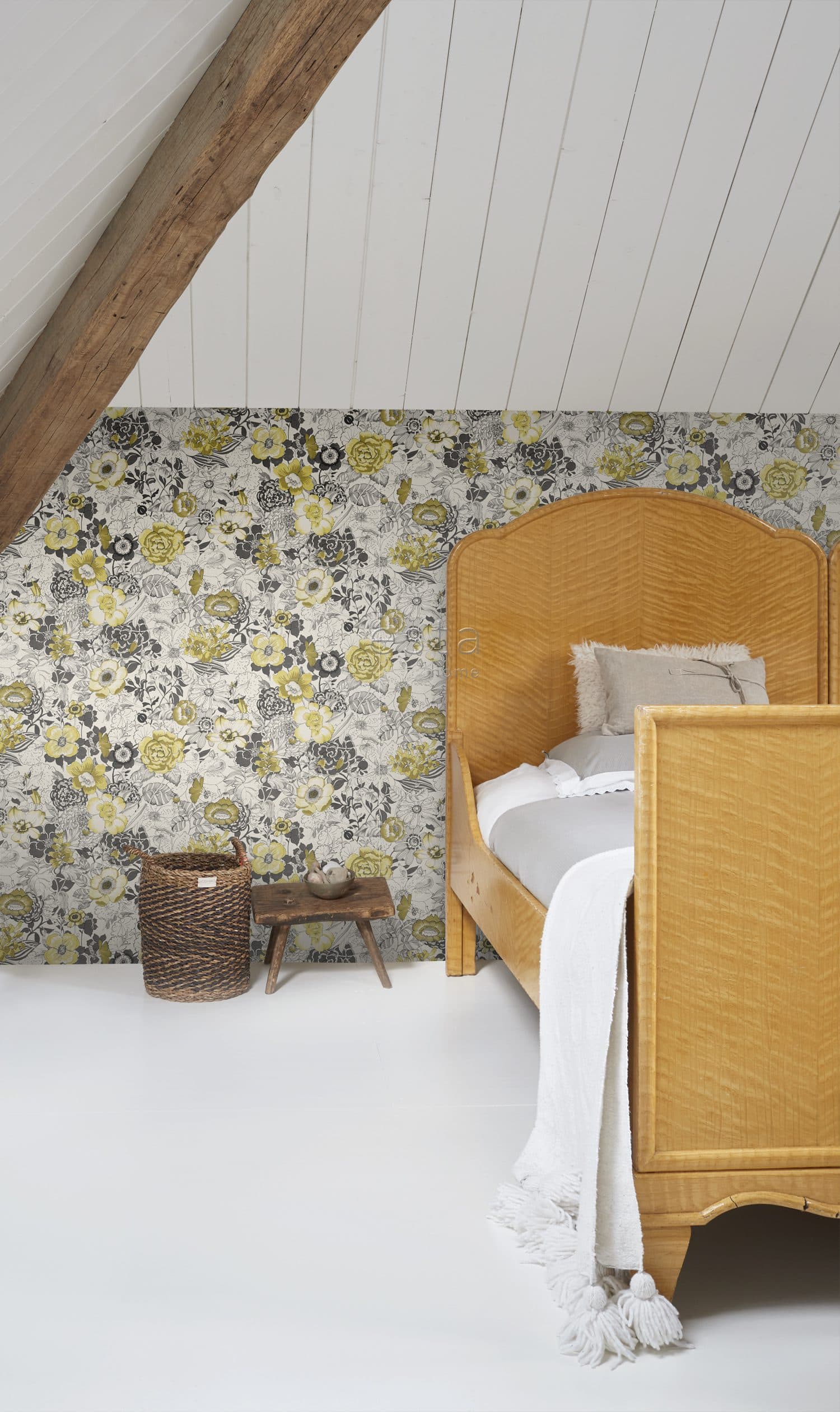 wallpaper flowers ocher yellow and beige 138506