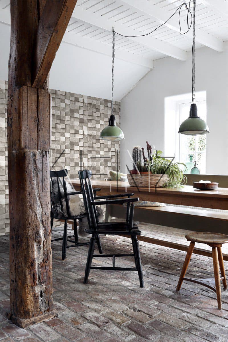wallpaper 3D wood effect taupe 138525