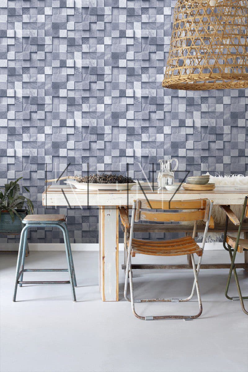 wallpaper 3D wood motif blue 138526