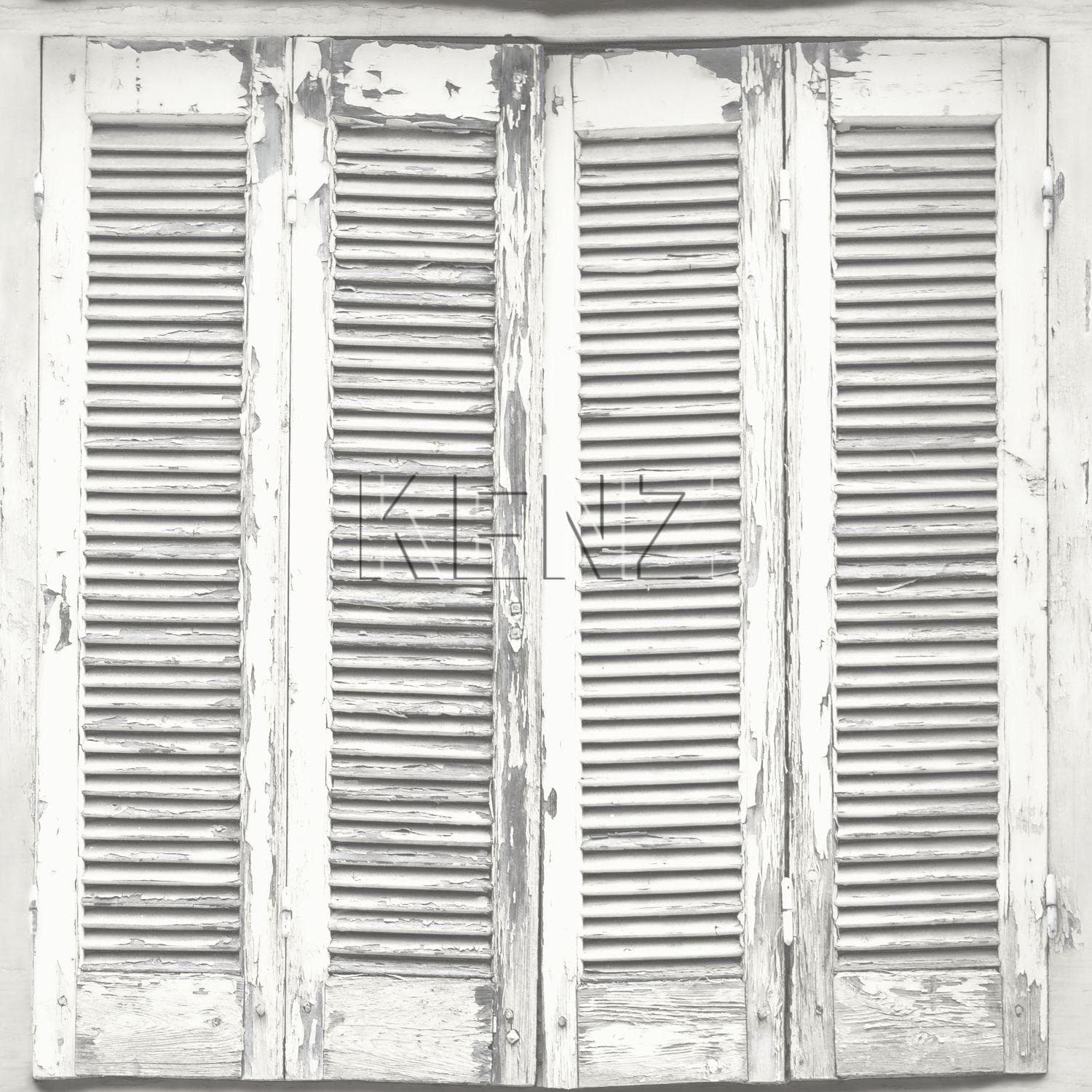 wallpaper weathered wooden French vintage louvre shutters light warm gray and matt white 138882