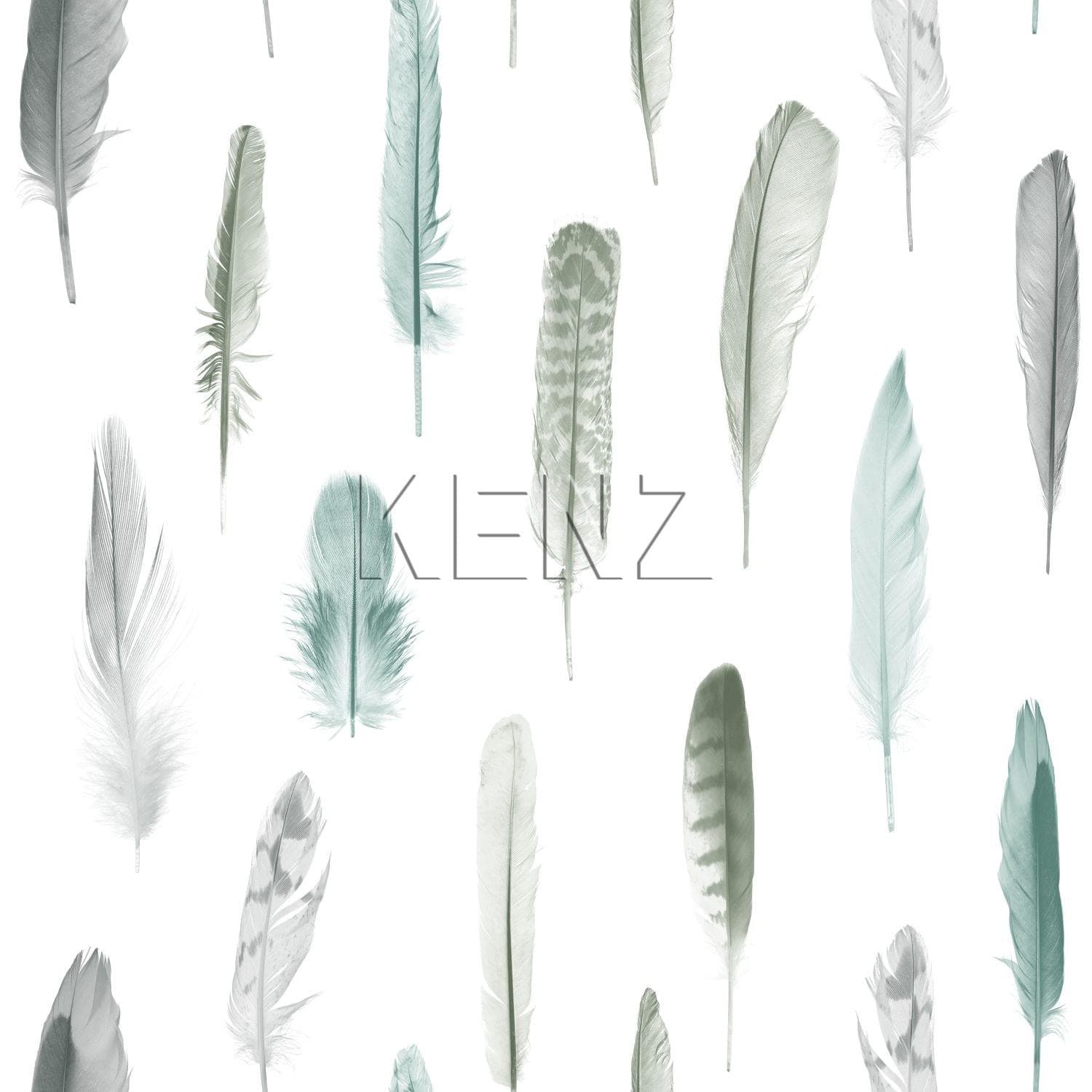 wallpaper feathers greyish mint green and light cream beige 138894