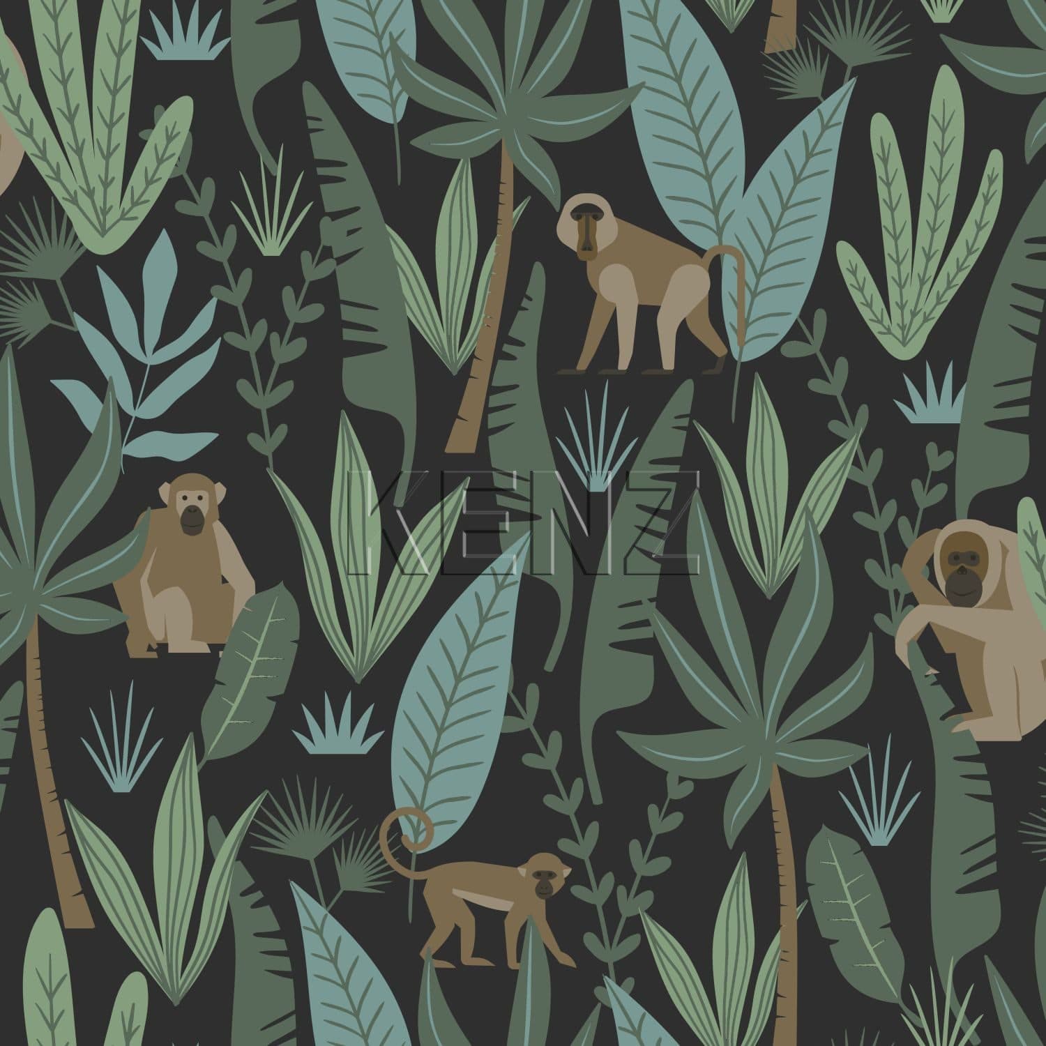 wallpaper jungle monkeys black, dark green and mint green 139074