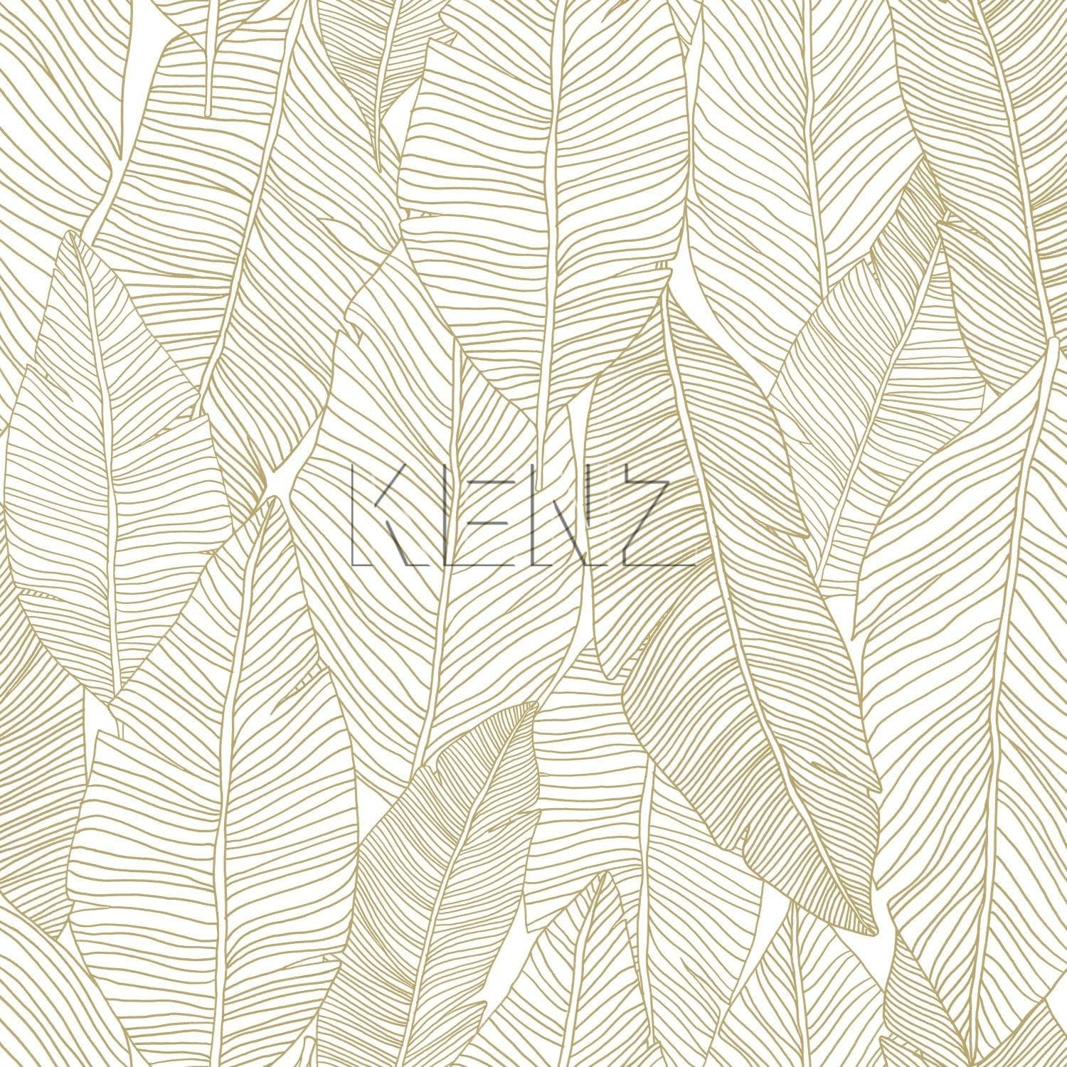 wallpaper drawn leaves white and gold 139125