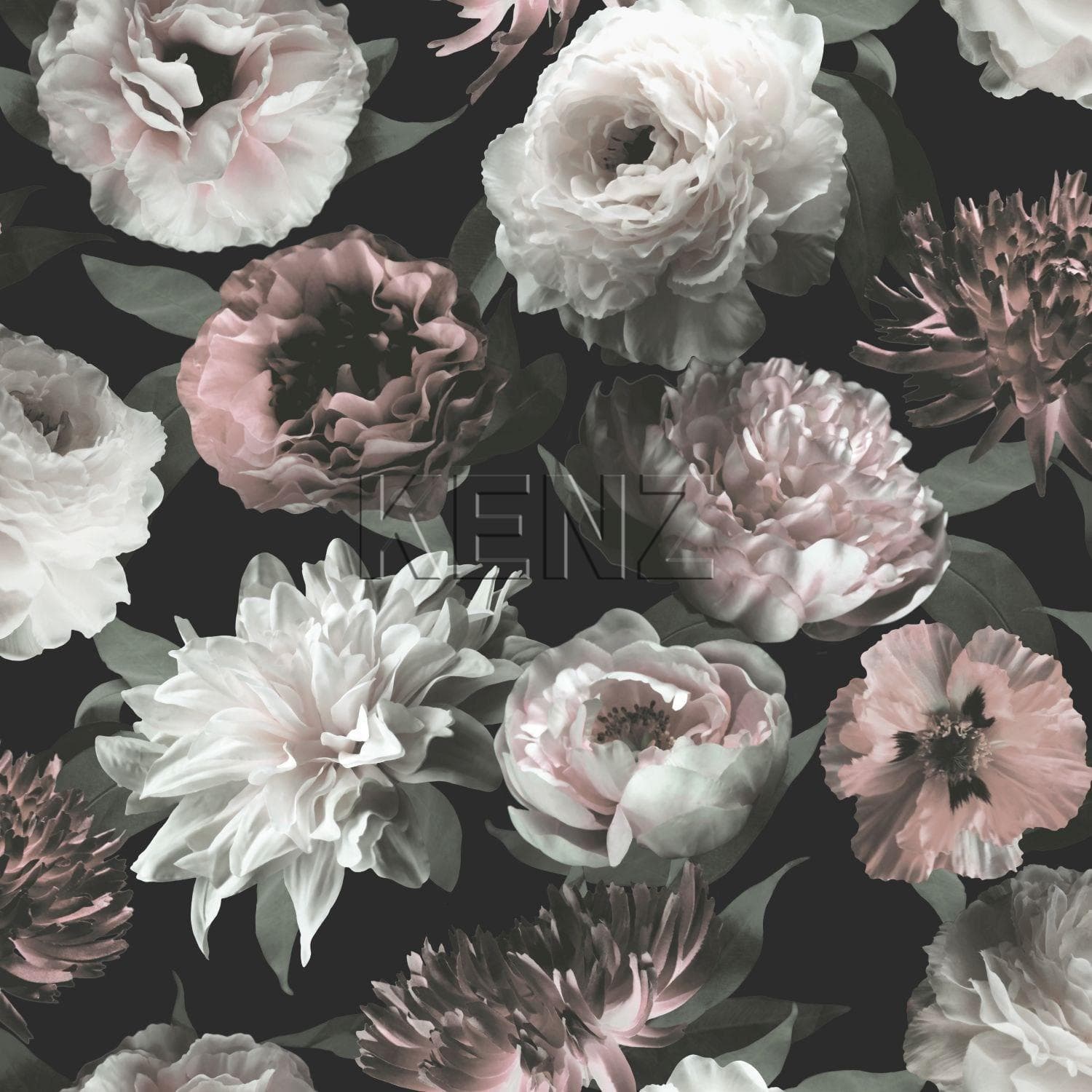 wallpaper flowers black, white and soft pink 139169