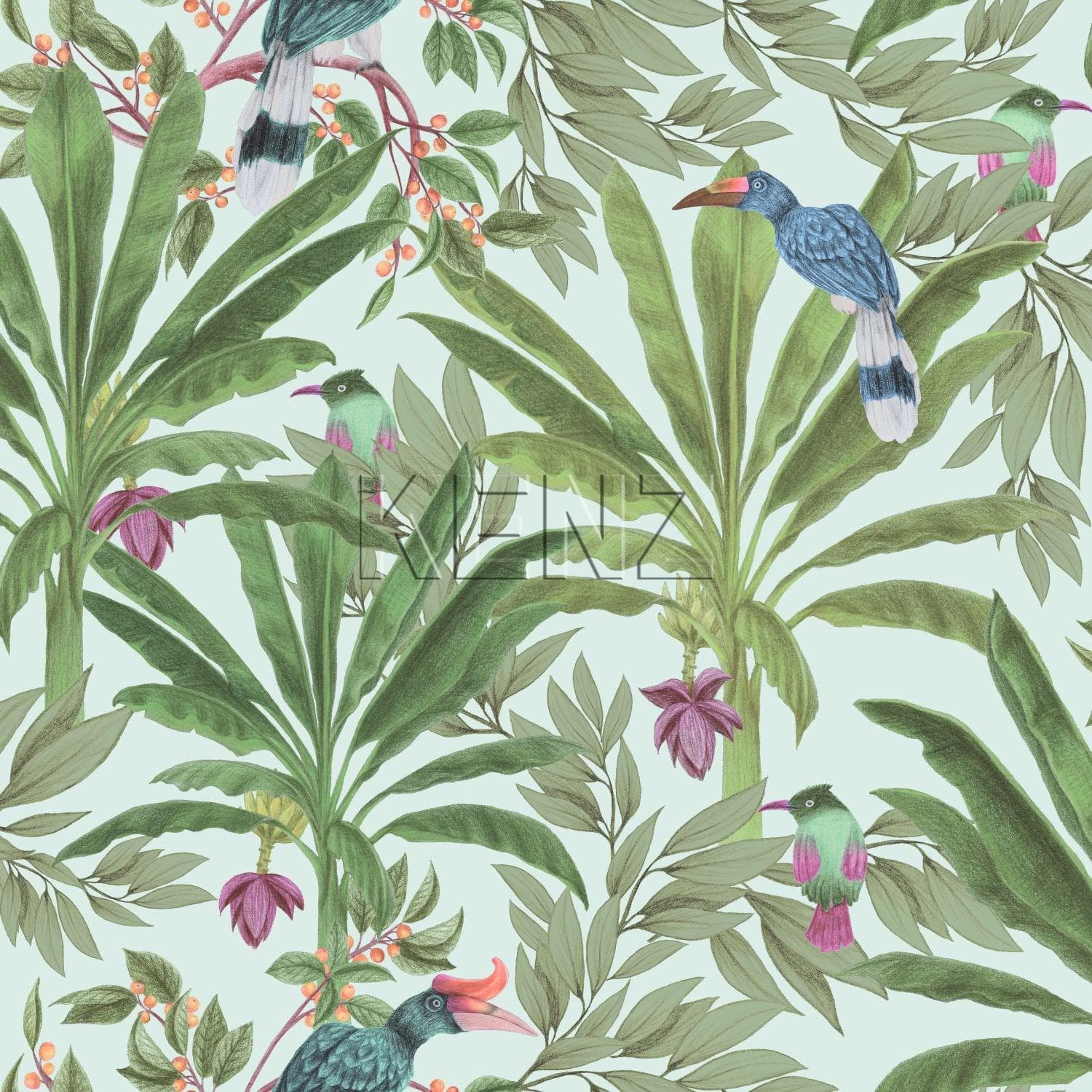 wallpaper tropical jungle leaves mint green and jungle green 139189