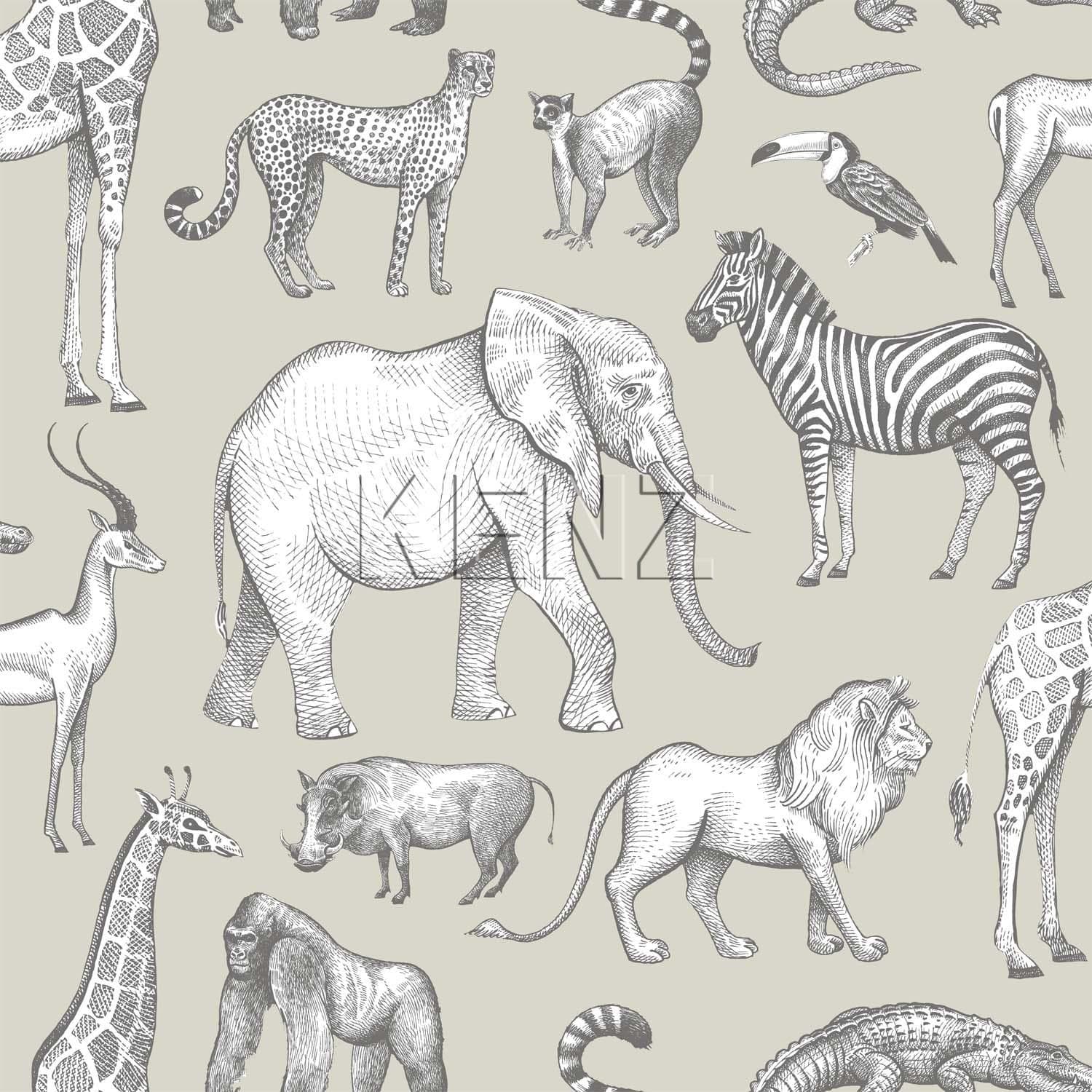 wallpaper jungle animals light green and gray 139270