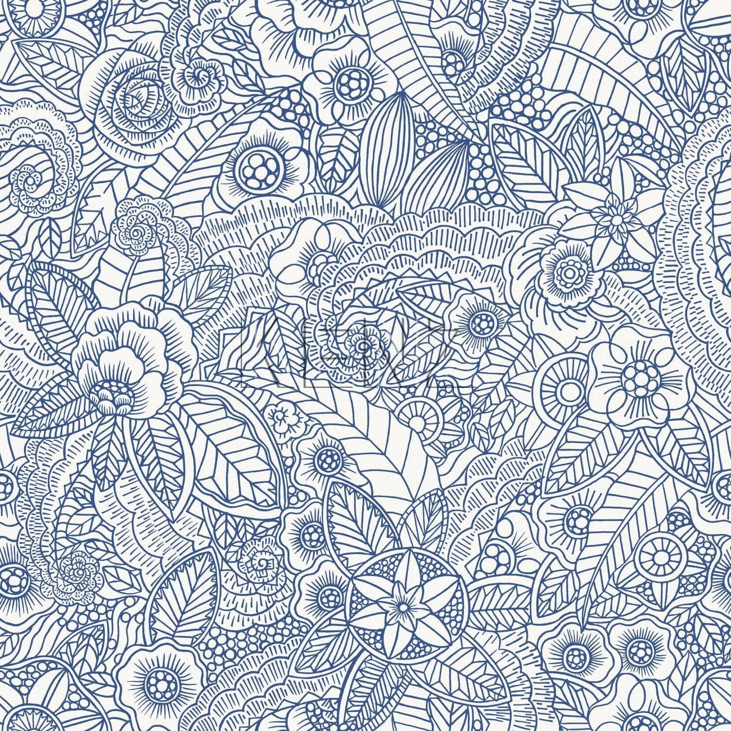 wallpaper flower drawings blue on white 148615