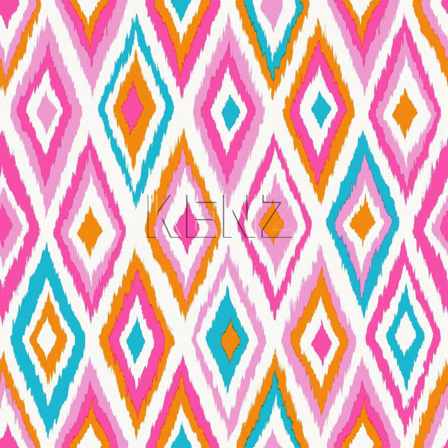 wallpaper ikat motif pink, teal turquoise and orange 148631