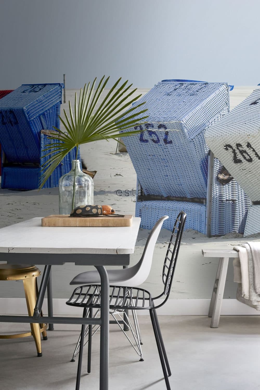 wall mural beach chair blue and beige 156518