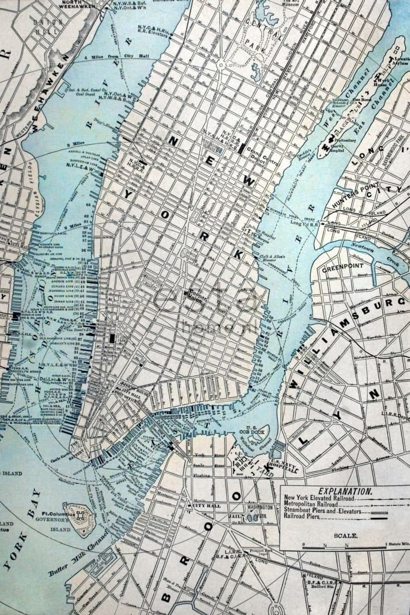 wall mural old street map NY gray and blue 157702