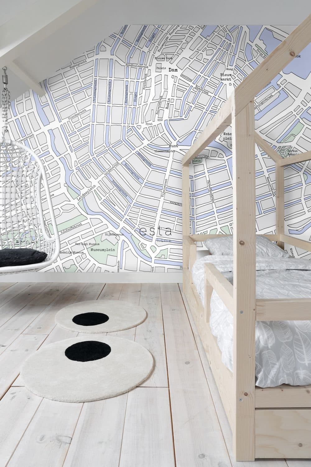 wall mural map of Amsterdam gray and blue 157712