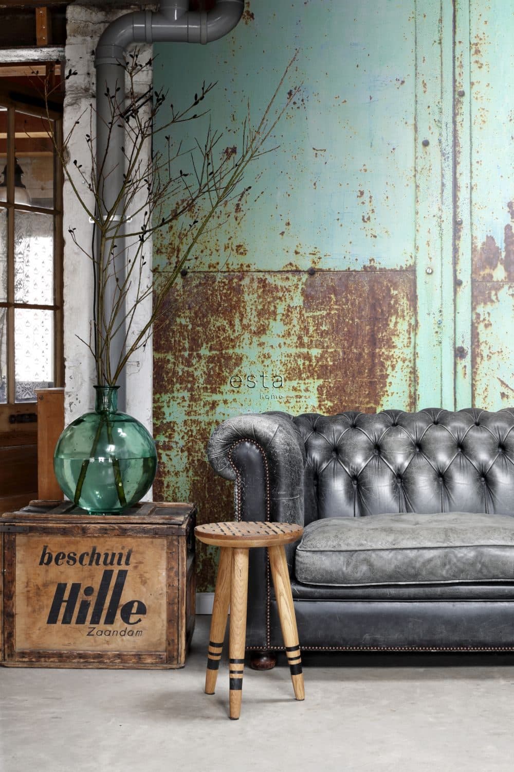wall mural metal-look turquoise and brown 158207
