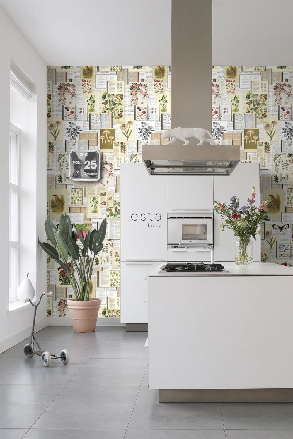 wall mural botanical prints beige, green and pink 158508