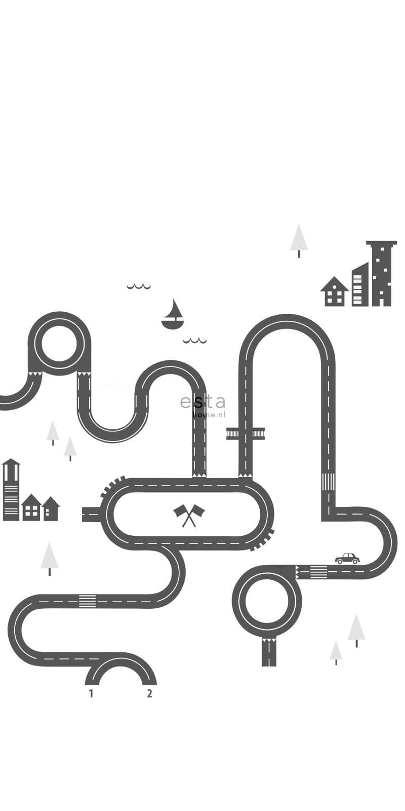 wall mural drawn street black and white 158836