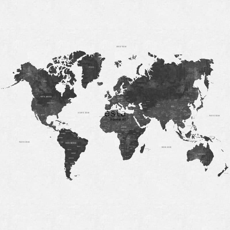 wall mural vintage world map greyed black 158854