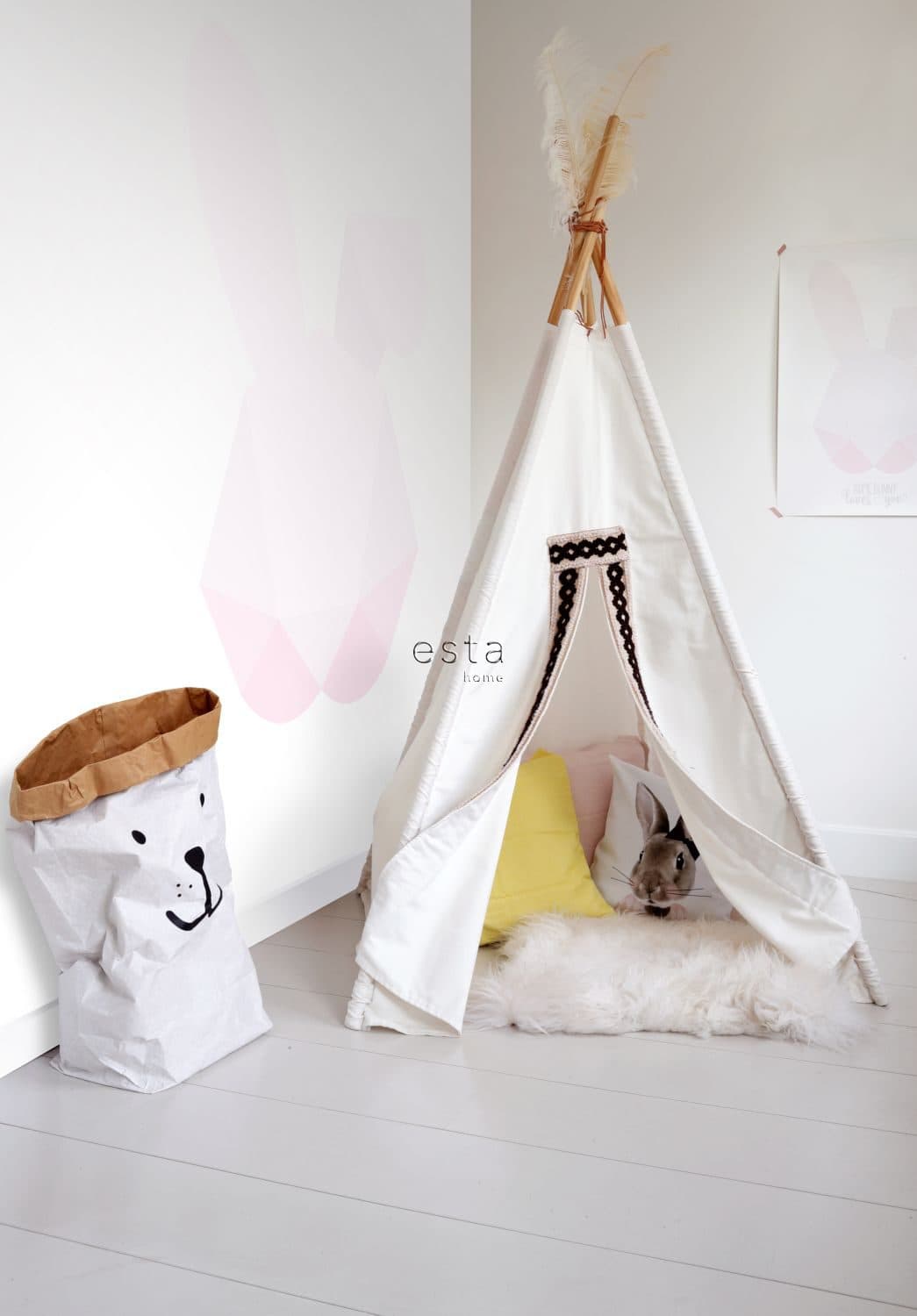 wall mural large origami rabbit soft pink 158855