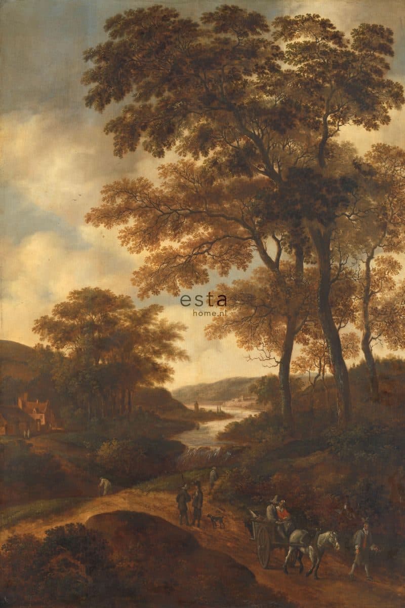wall mural wooded landscape orange 158883