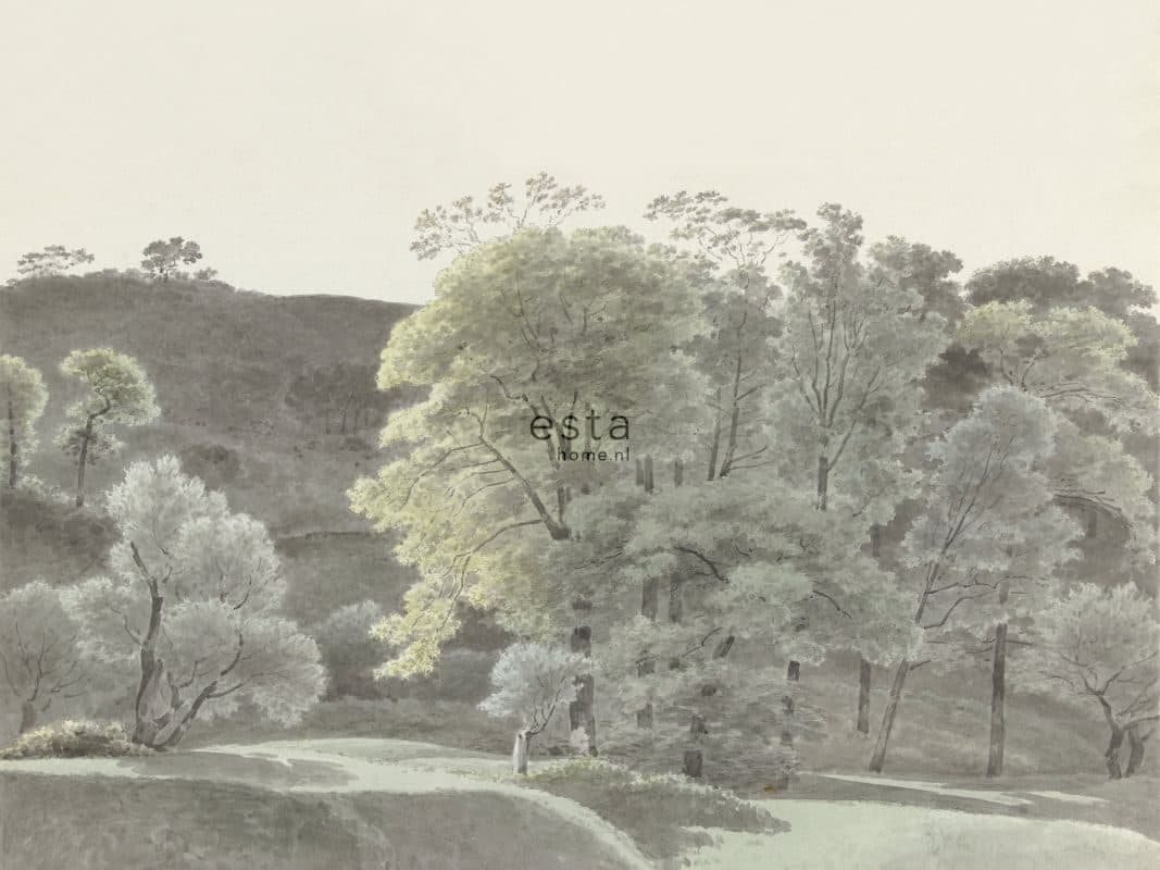 wall mural wooded landscape mint green 158892