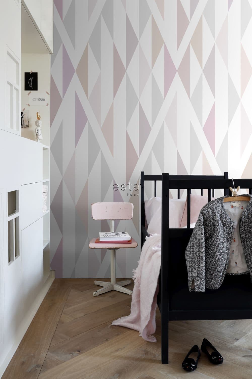 wall mural diamonds black, white and old pink 158903