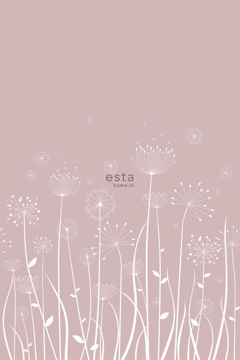 wall mural dandelion silhouettes white and old pink 158905