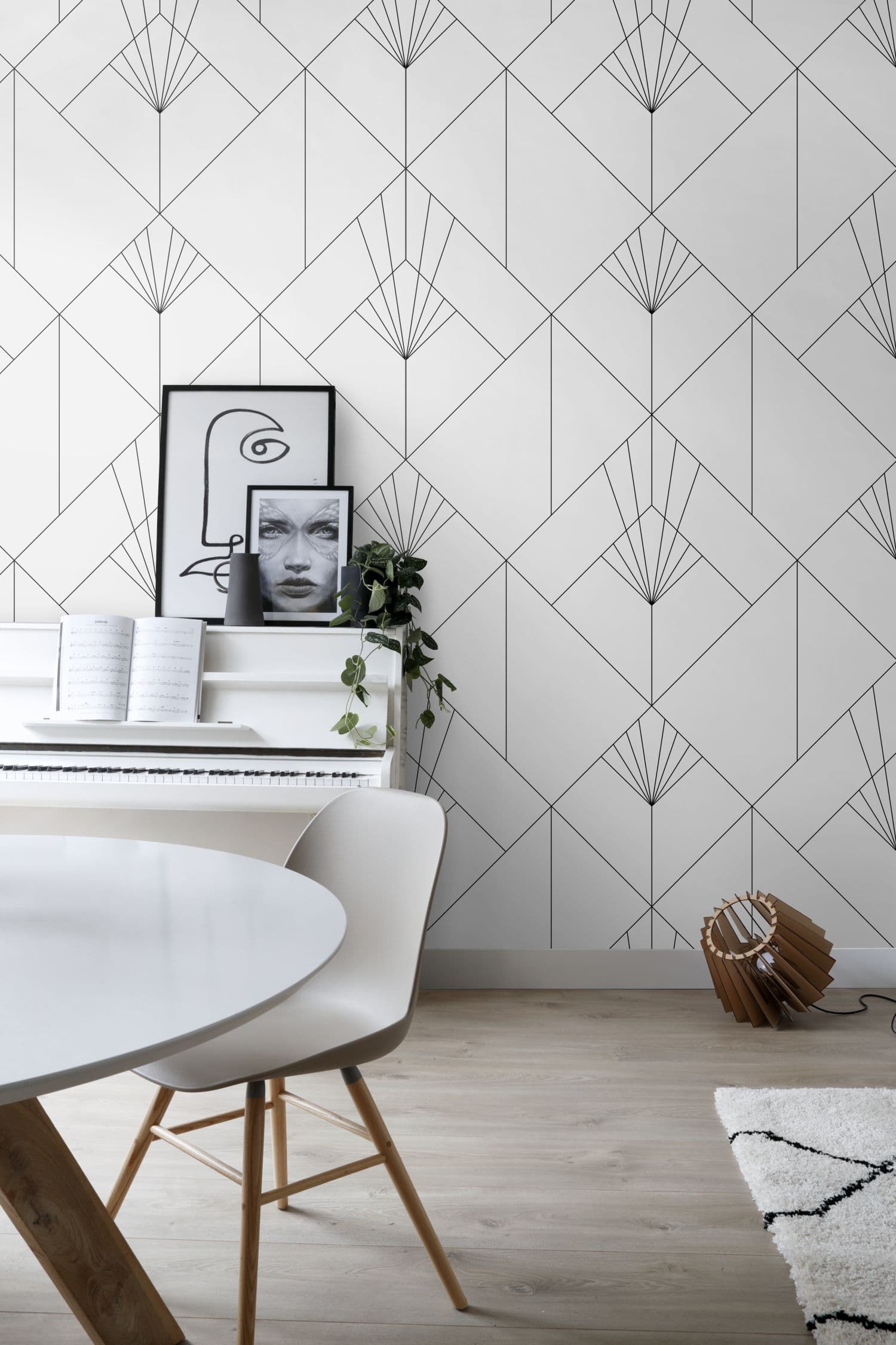 wall mural art deco motif white and black 158934