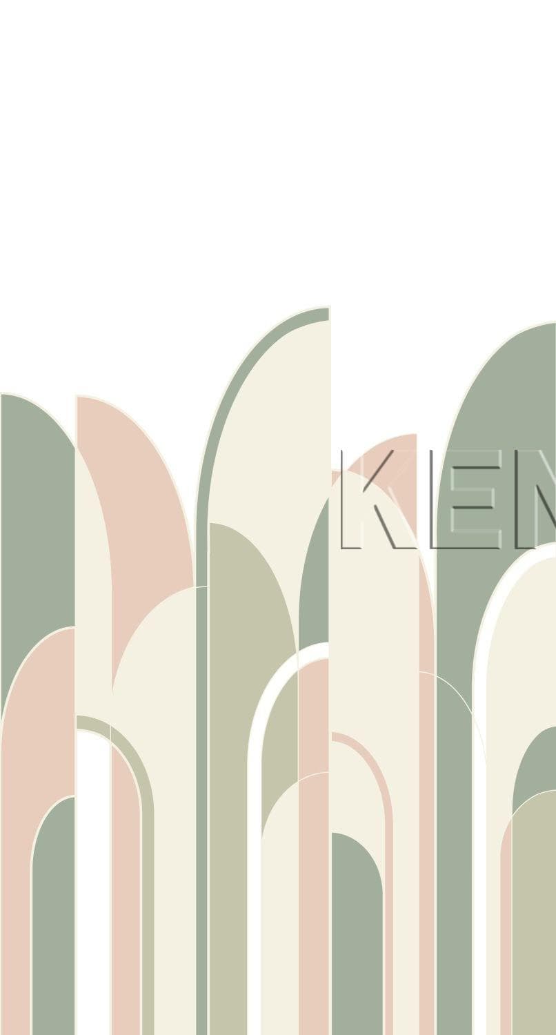 wall mural art deco motif greyish green, peach pink and white 158956