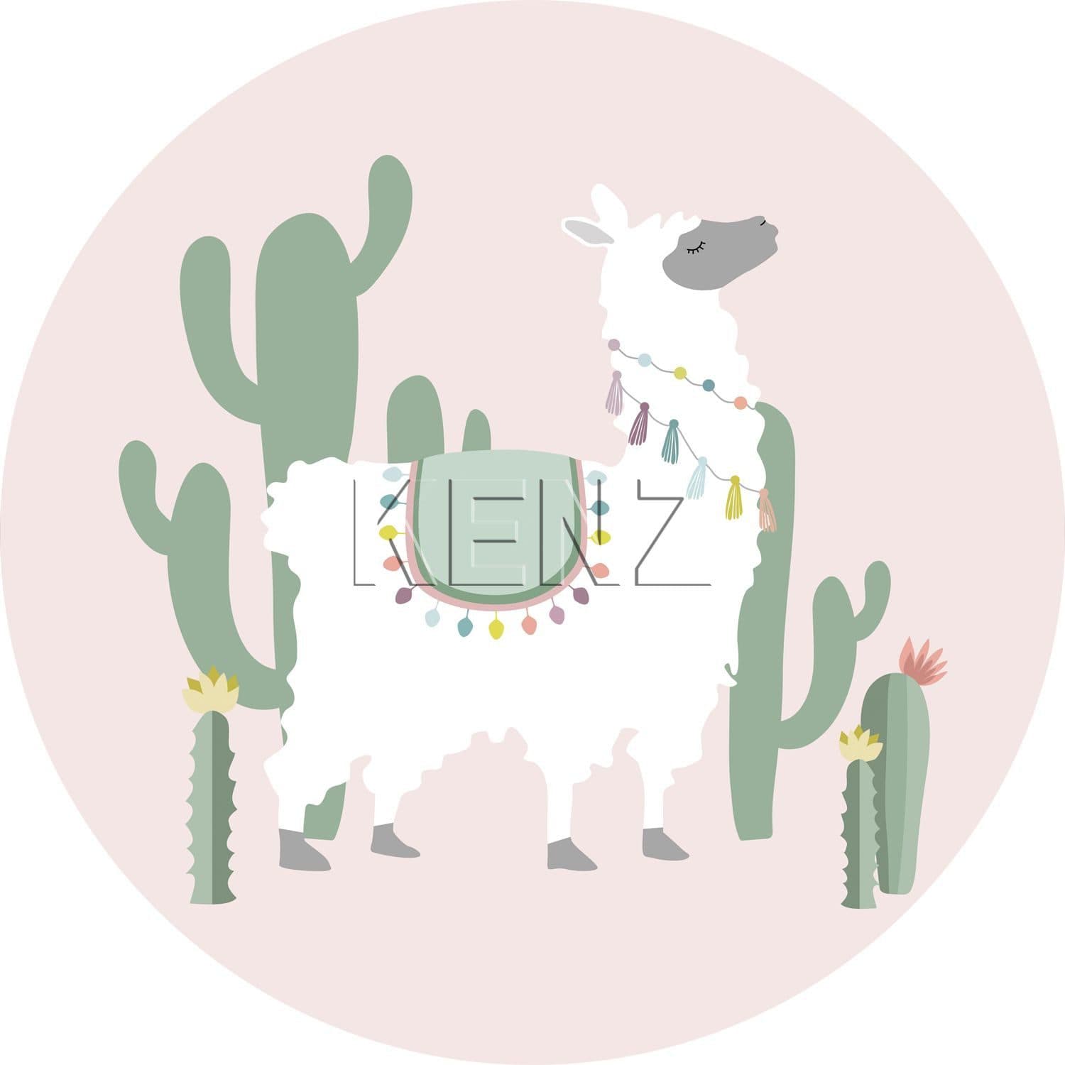 self-adhesive wallpaper circle alpaca pink and green 158979