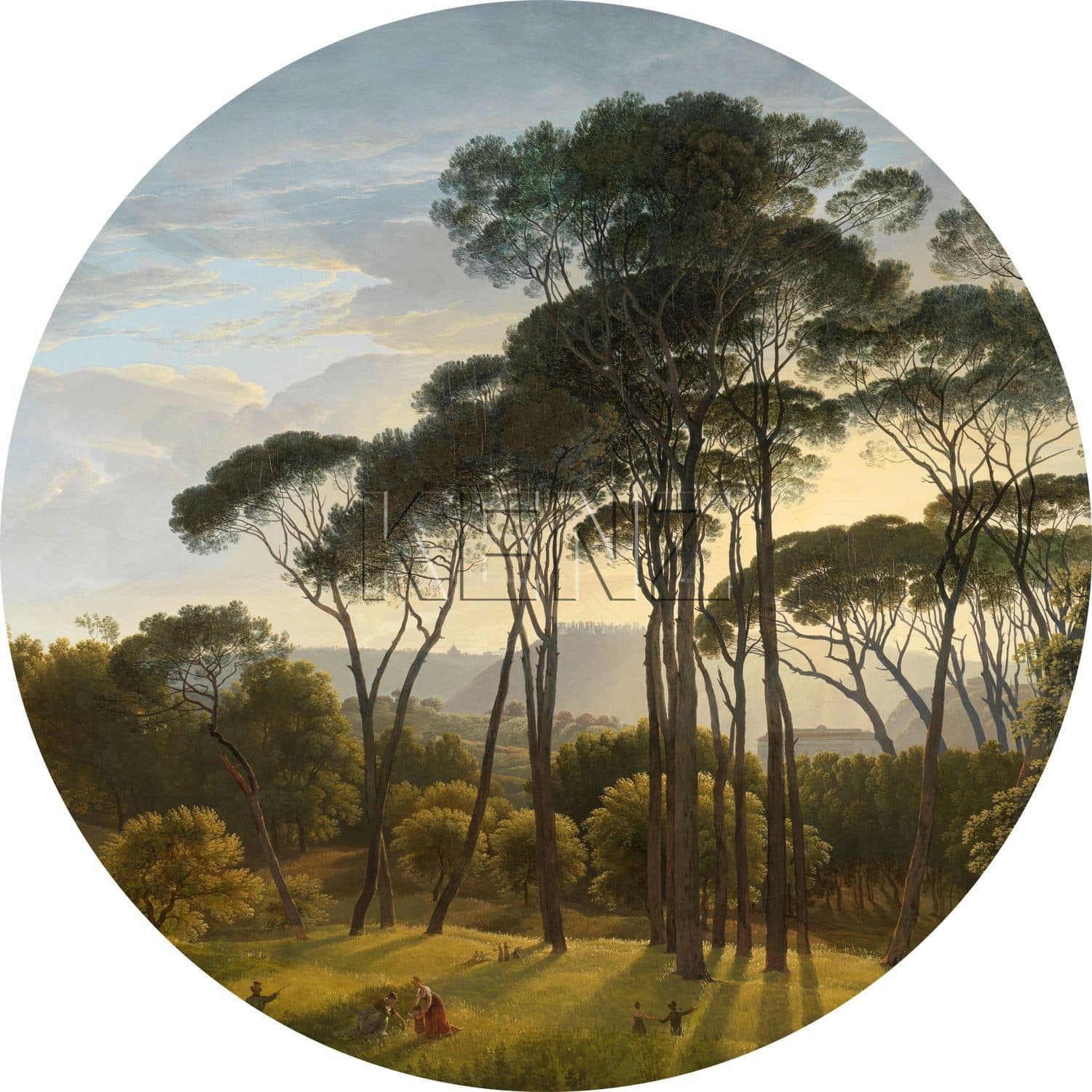 self-adhesive wallpaper circle Italian landscape dark green 158987