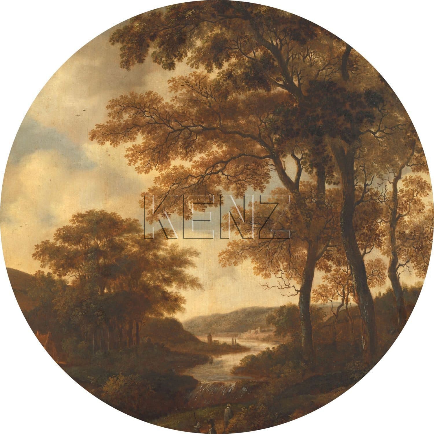 self-adhesive wallpaper circle wooded landscape orange 158988