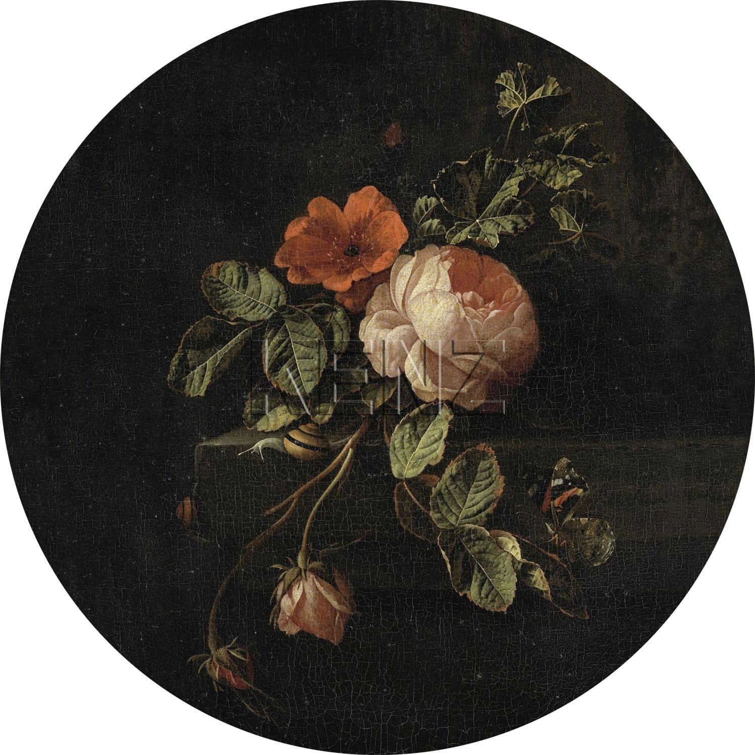 self-adhesive wallpaper circle flower still life dark red and black 158990