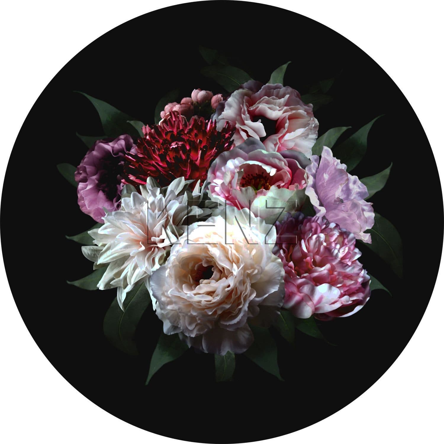 self-adhesive wallpaper circle flower still life multicolor and black 158991