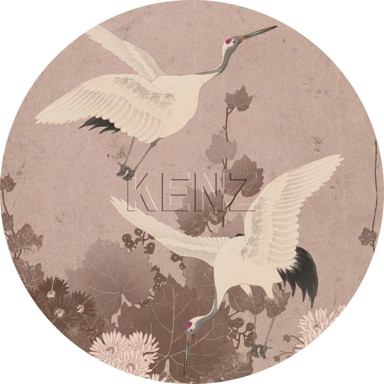 self-adhesive wallpaper circle cranes gray pink 158995