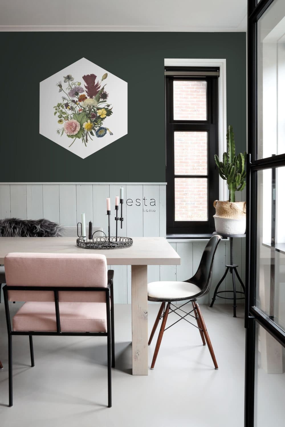 wall sticker bouquet green, pink and yellow 158998