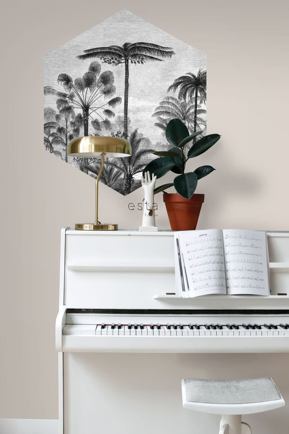 wall sticker tropical landscape with palm trees black and white 159000