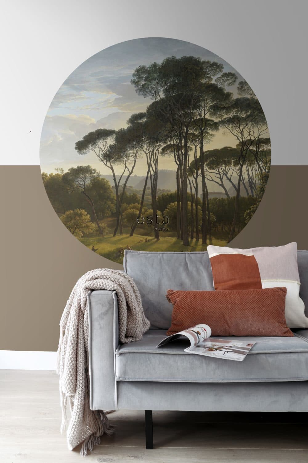 self-adhesive wallpaper circle Italian landscape dark green 159011