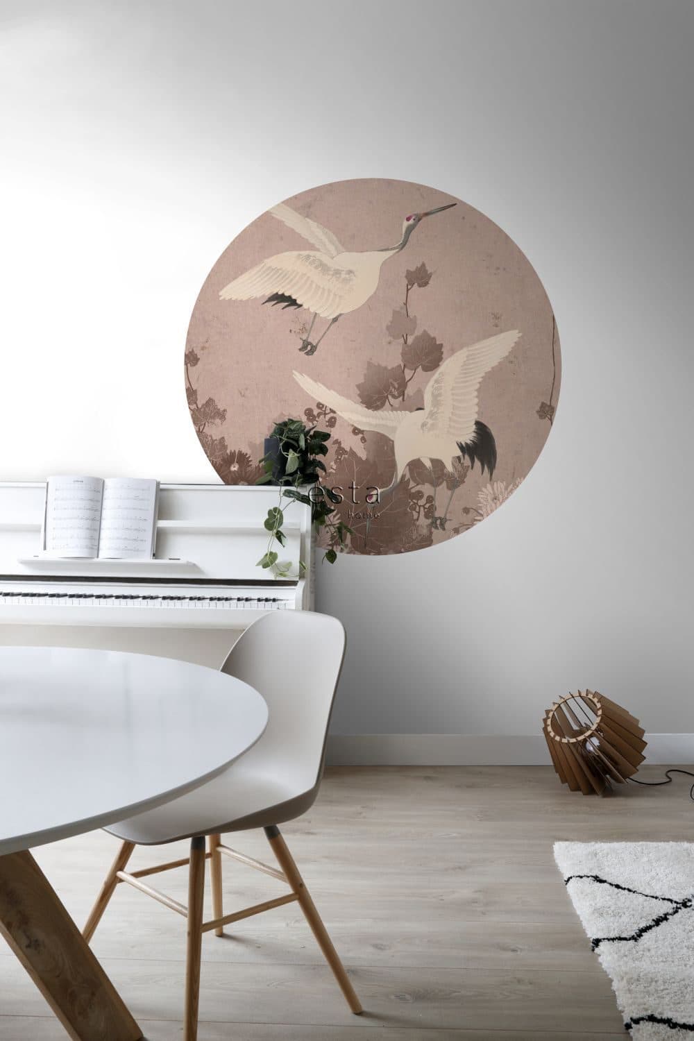 self-adhesive wallpaper circle cranes gray pink 159019