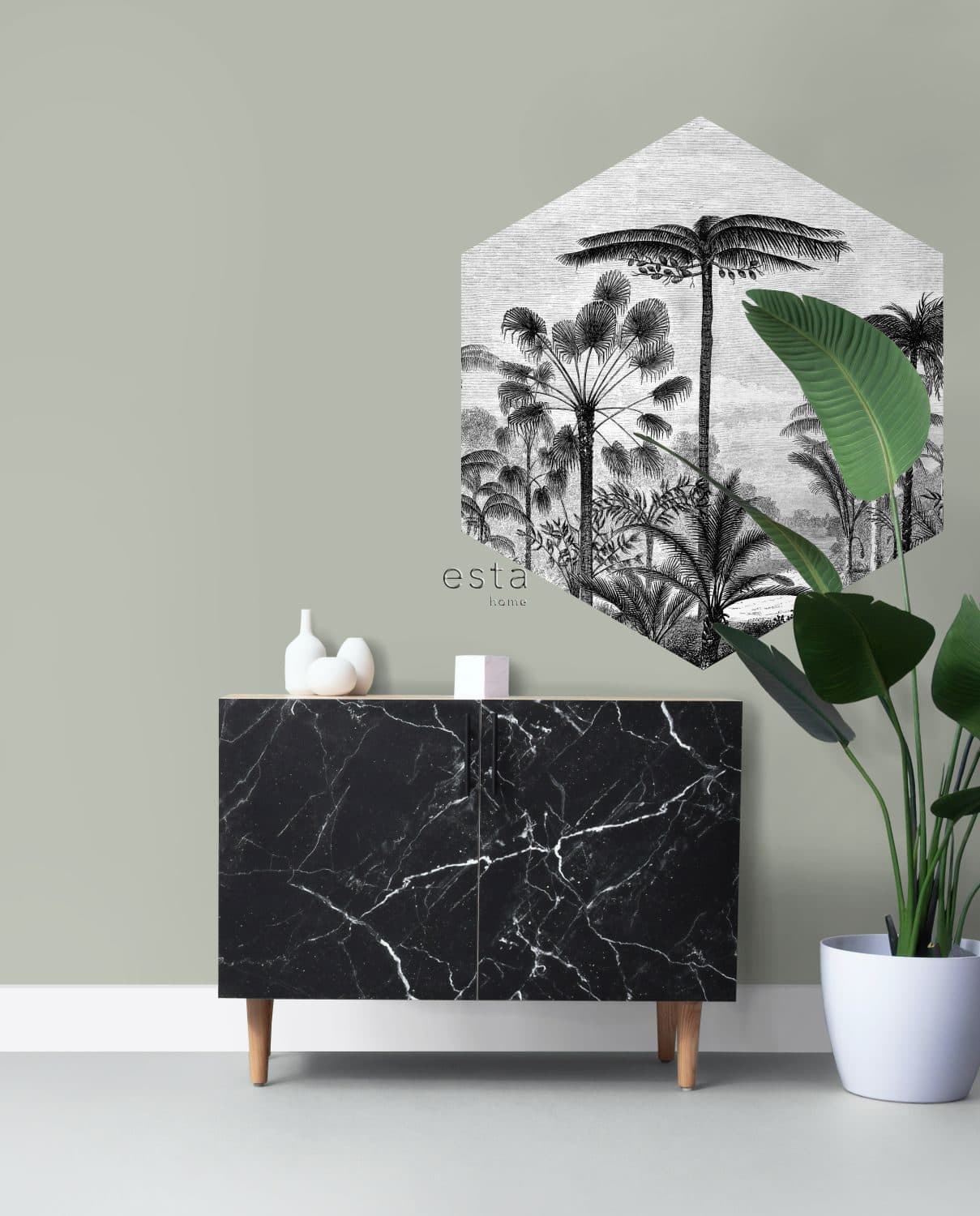wall sticker tropical landscape with palm trees black and white 159024