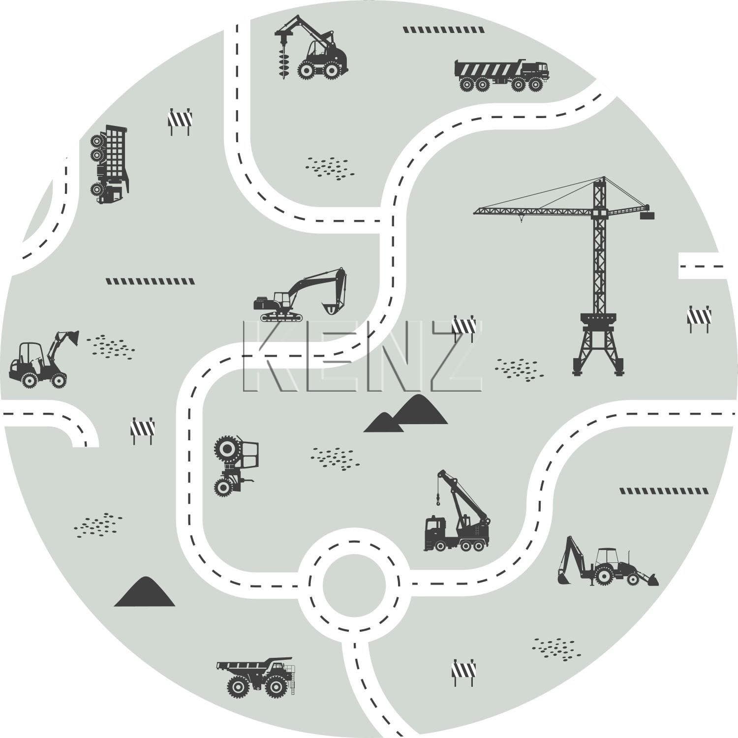 self-adhesive wallpaper circle vehicles greyish mint green 159066
