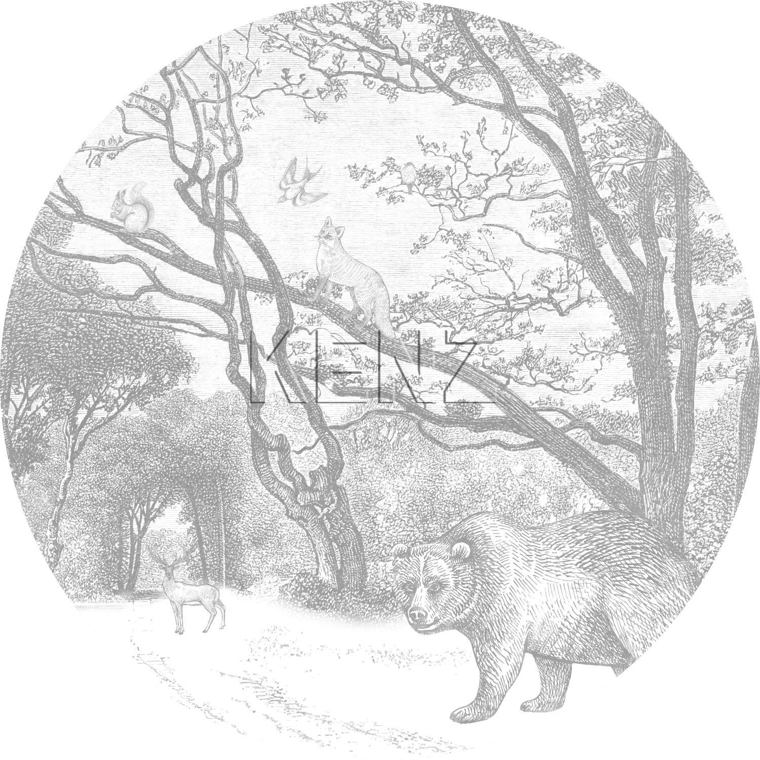 self-adhesive wallpaper circle forest with forest animals gray 159070
