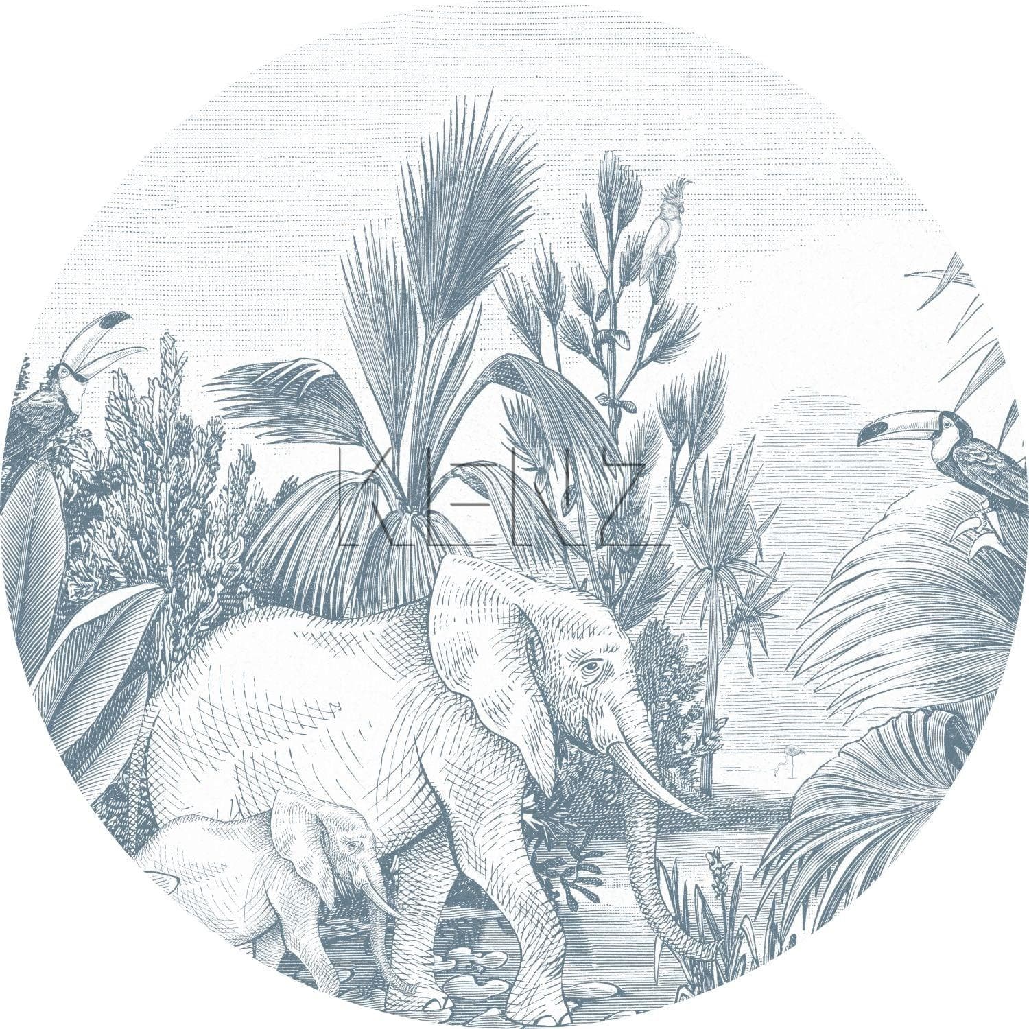 self-adhesive wallpaper circle jungle motif blue 159078