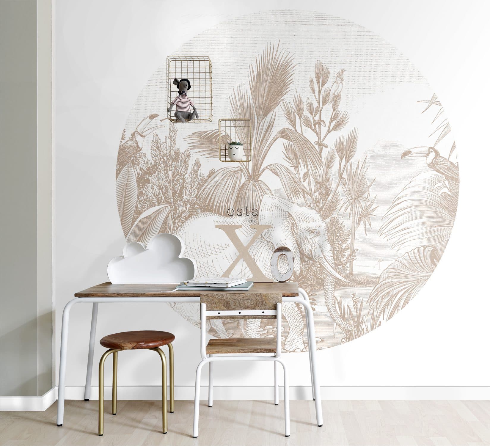 self-adhesive wallpaper circle jungle motif dark beige 159088