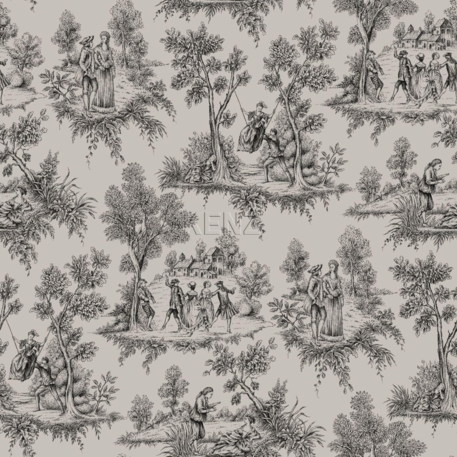 wallpaper toile de jouy print taupe and black 326117