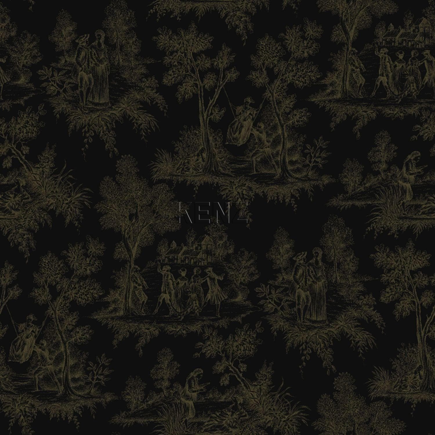 wallpaper toile de jouy print black and shiny bronze 326119